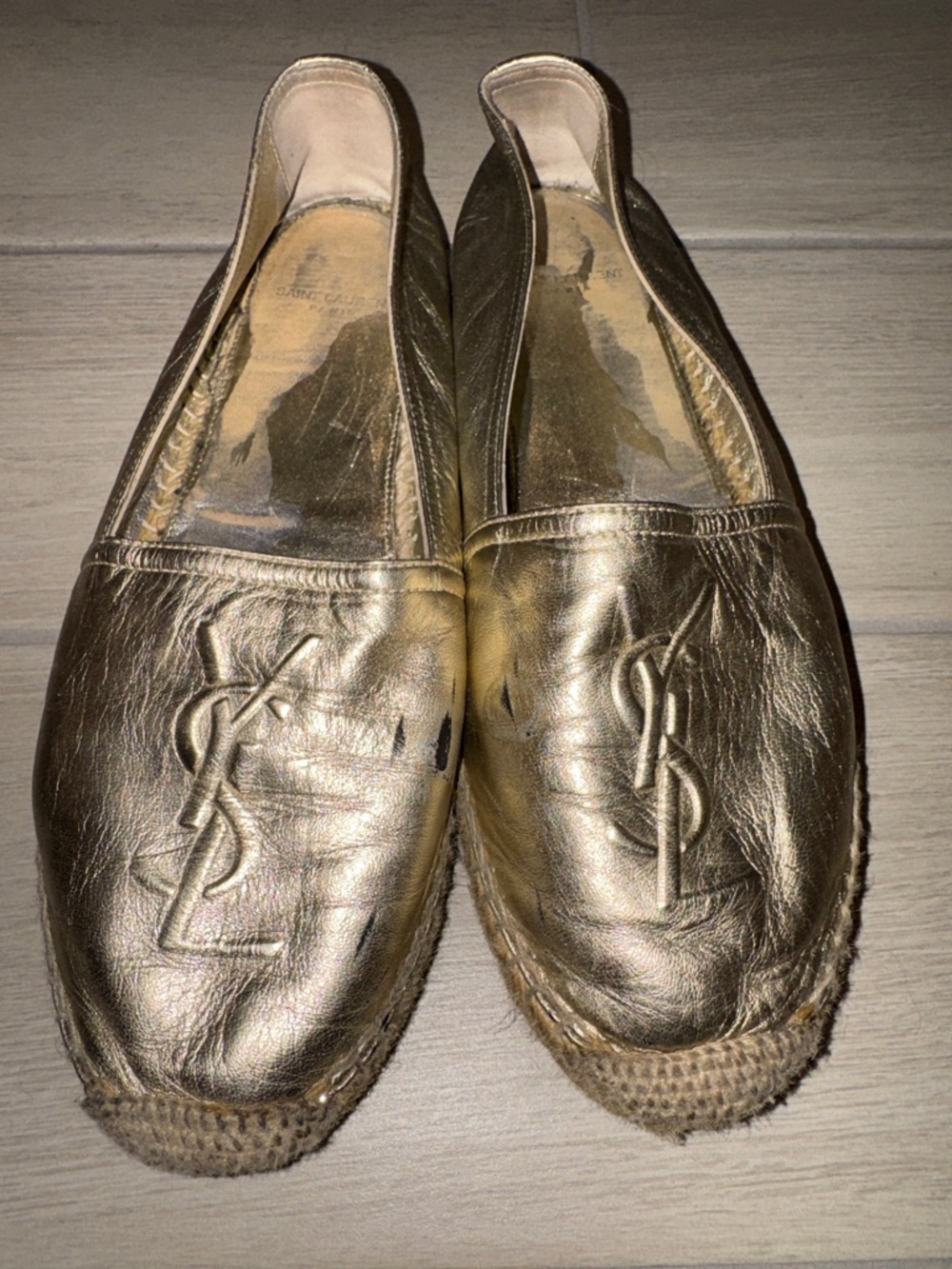Saint Laurent Metallic Gold Leather Slip-On Loafers